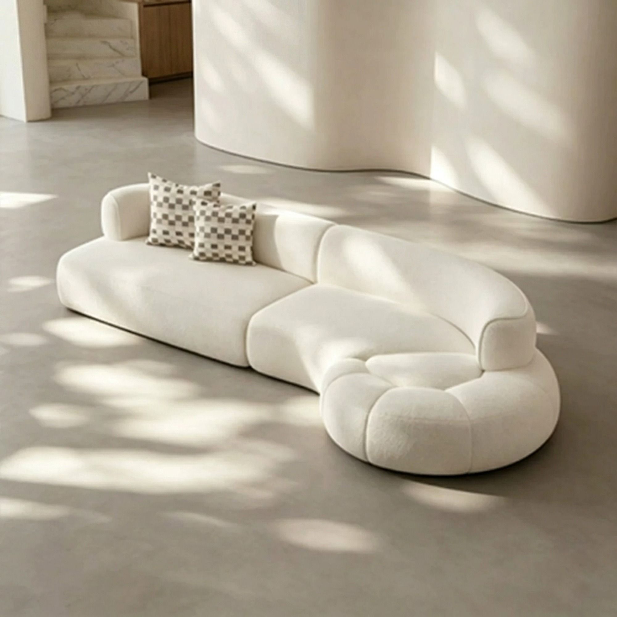Curved Boucle Sofa