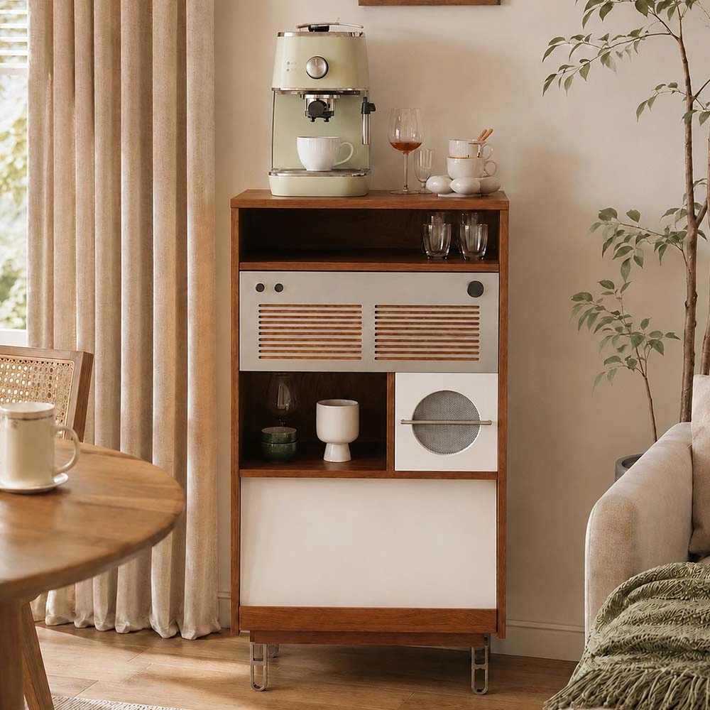 Cherry Wood Mid-Century Coffee Cabinet