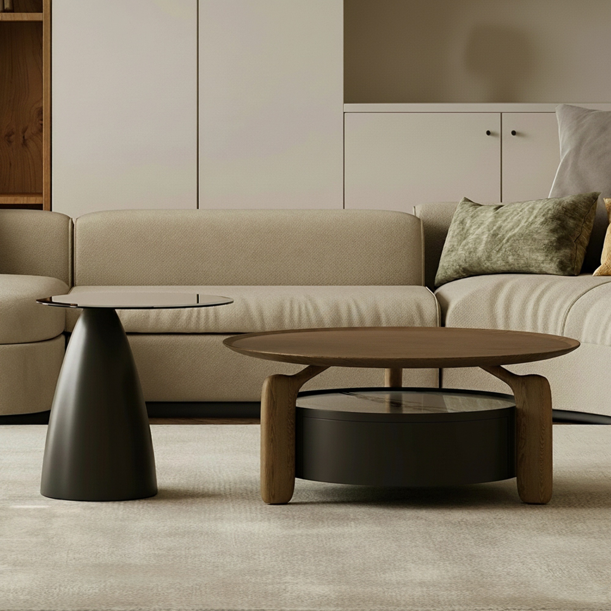 Solid Wood & Sintered Stone Coffee Table Set