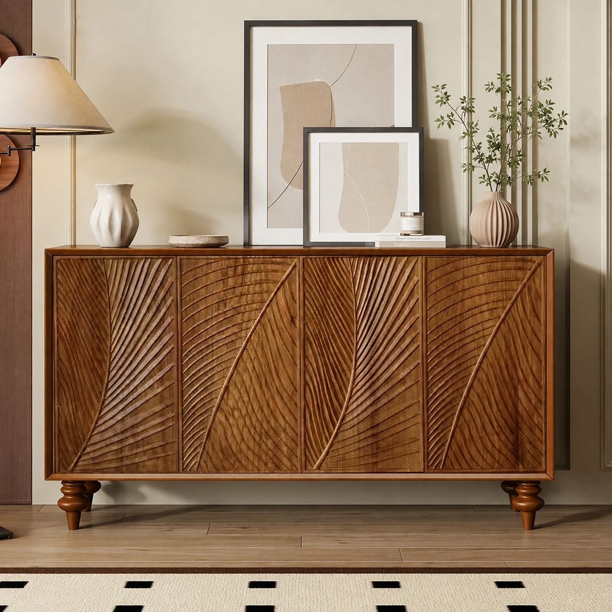 Mid-Century Wavy Door Sideboard