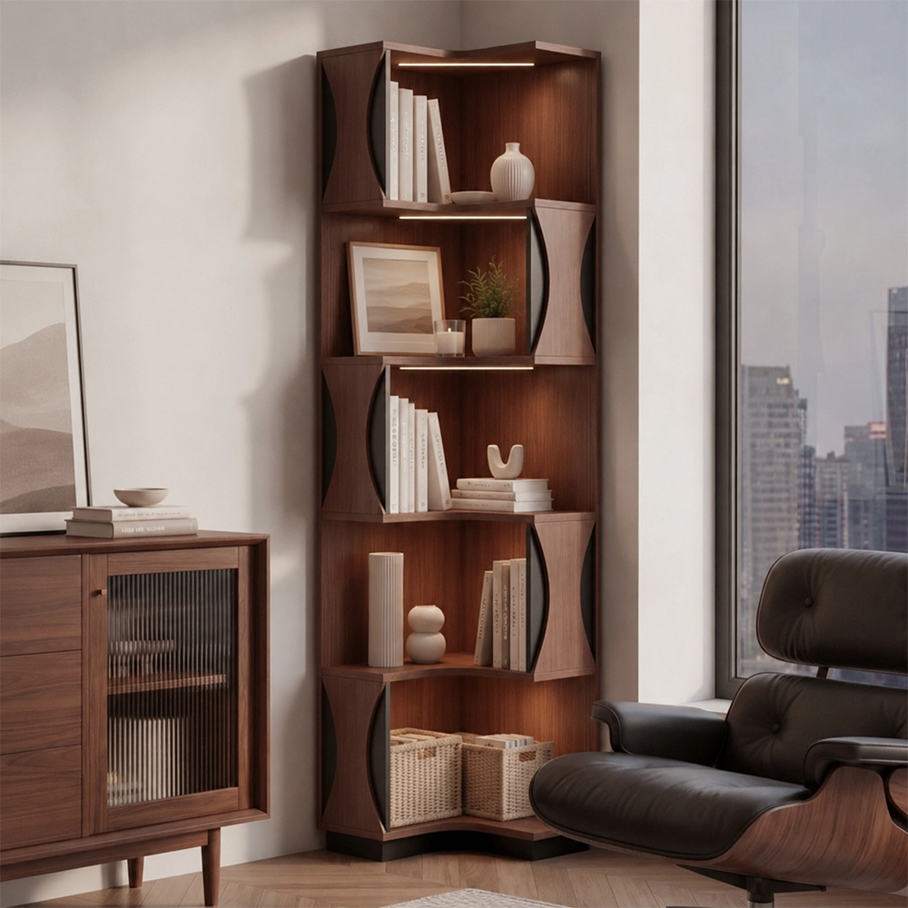 Retro Corner Display Cabinet with Open Storage
