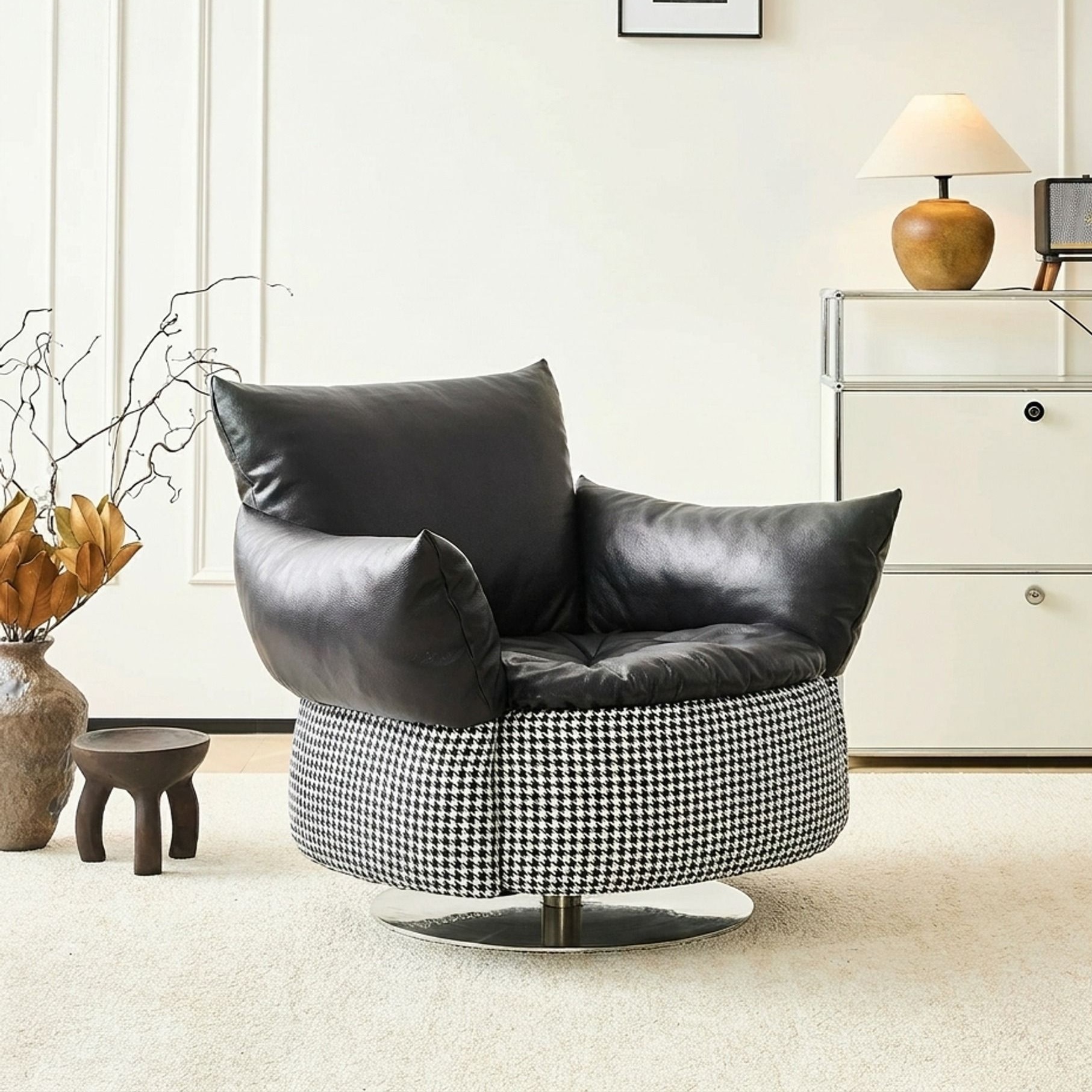 Italian Leather Swivel Lounge Chair