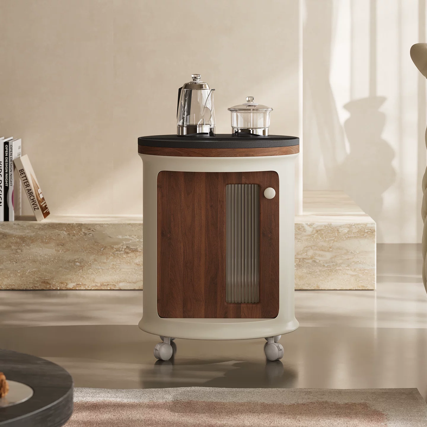 Mid-Century Movable Wood Side Table