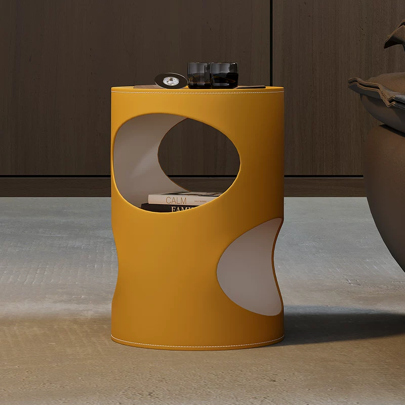 Saddle Leather Cylindrical Side Table