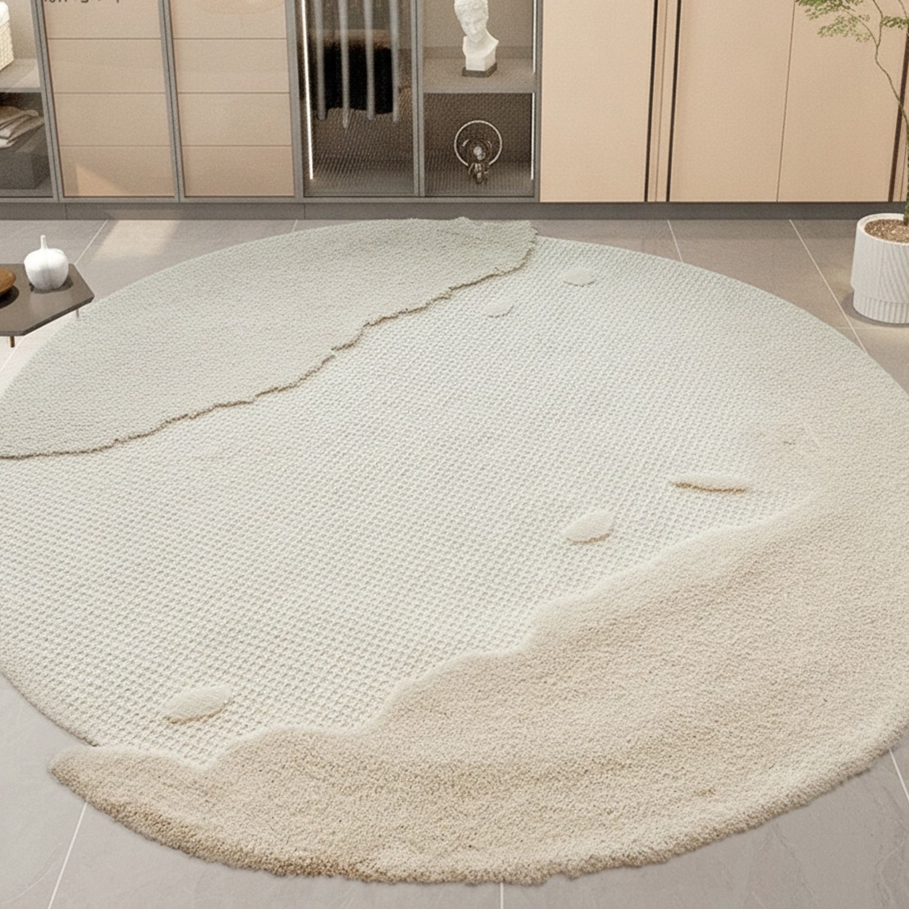 Round Wool-Lined Wave Rug