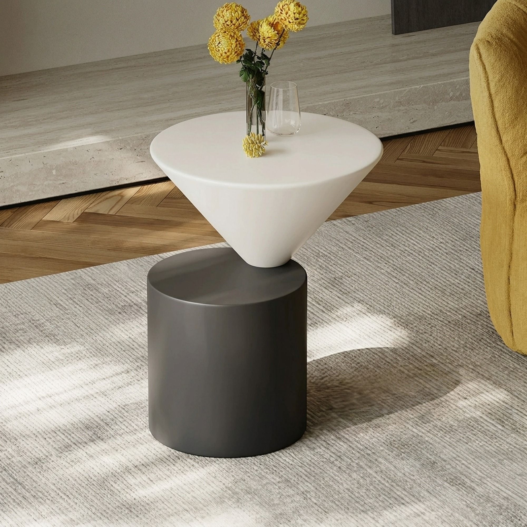 White Oak Geometric Side Table