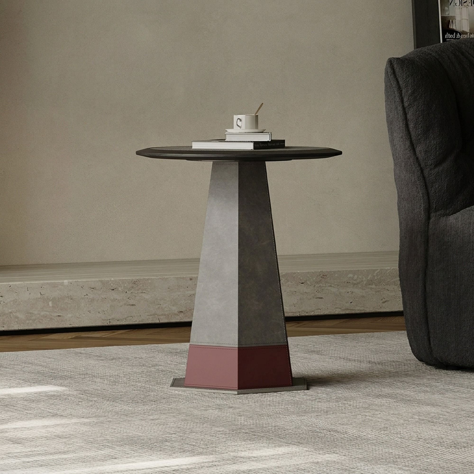 Round Saddle Leather Side Table