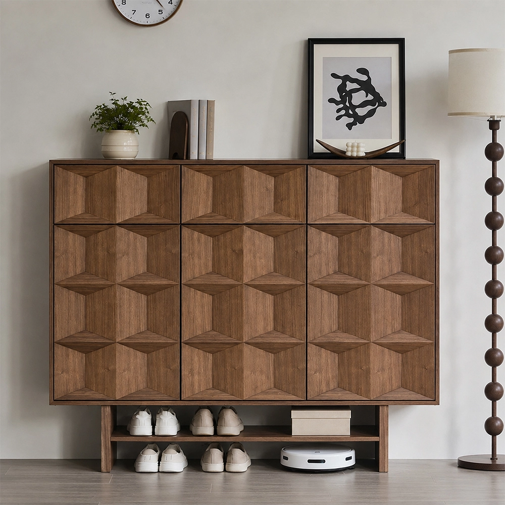 Solid Wood Vintage Grid Shoe Cabinet
