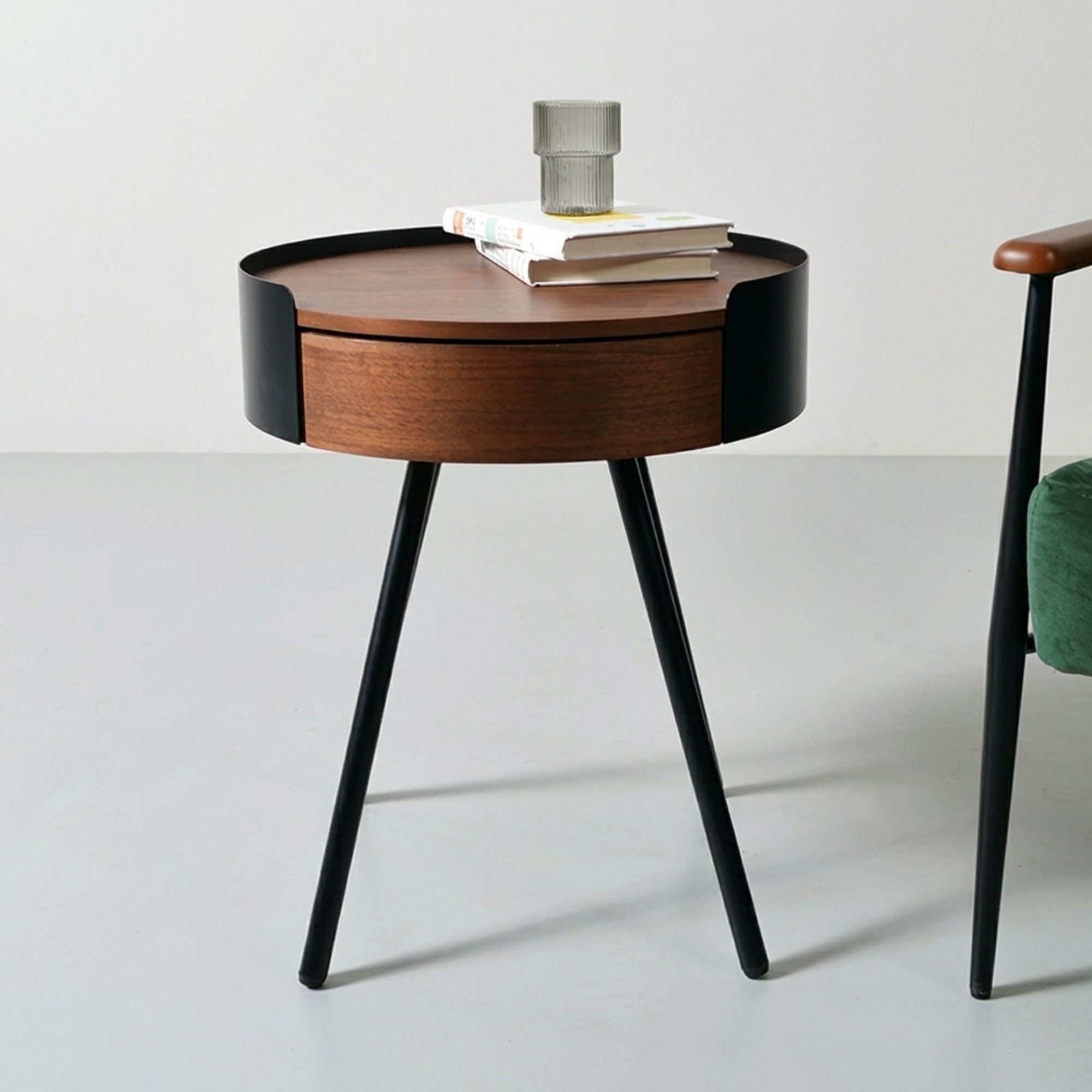 Round Side Table with Storage Drawer