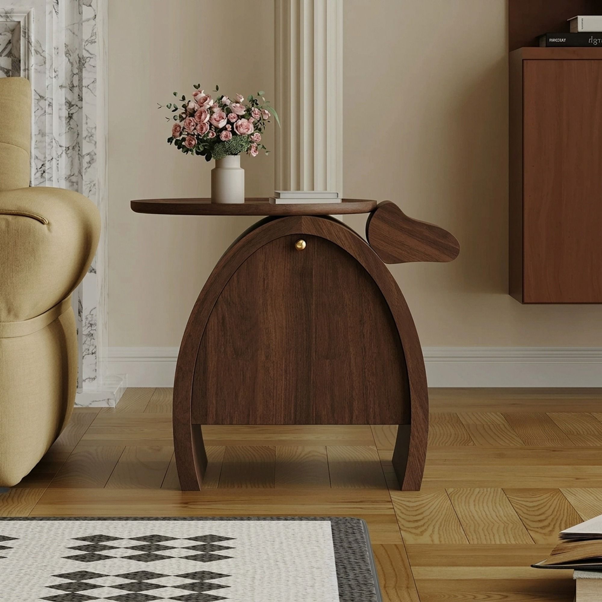 Wabi-Sabi Walnut Veneer Side Table