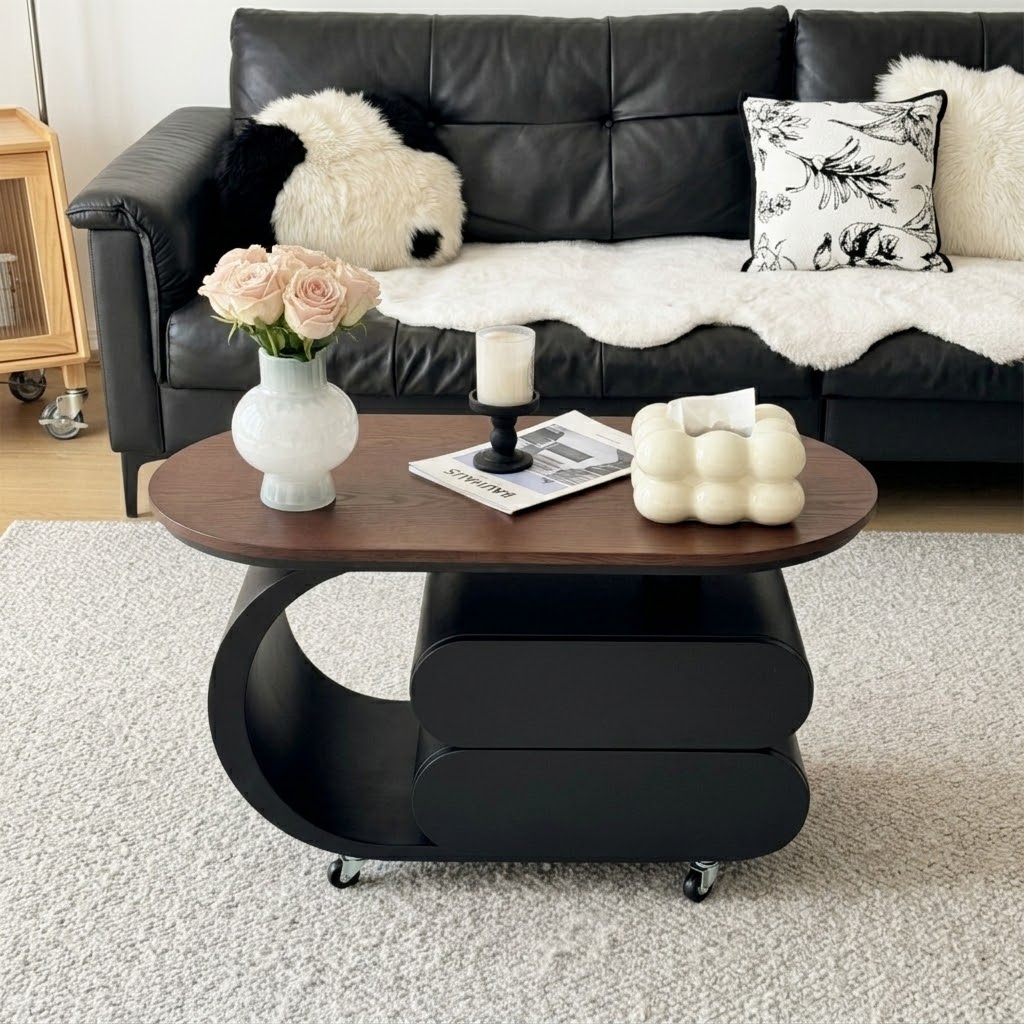 Oval Wood Coffee Table, Mid-Century