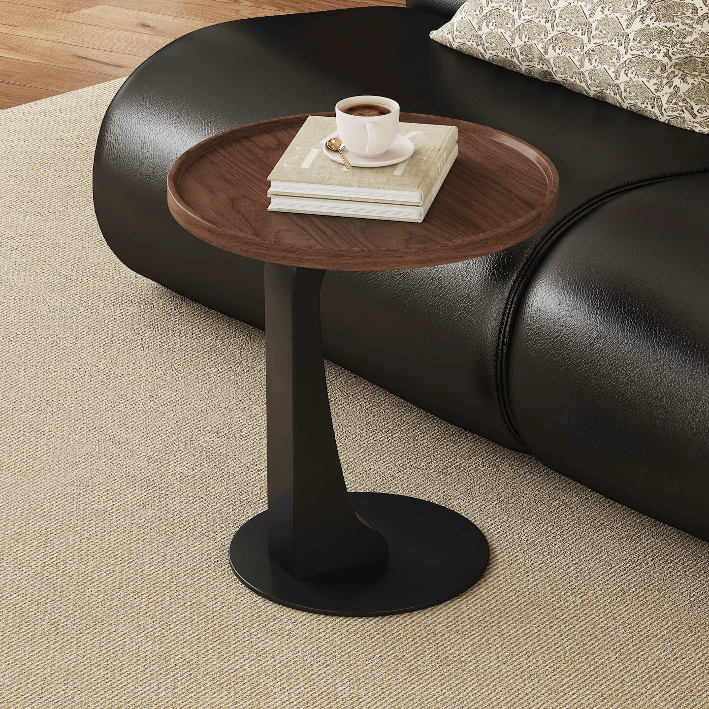Walnut & Steel Round Side Table