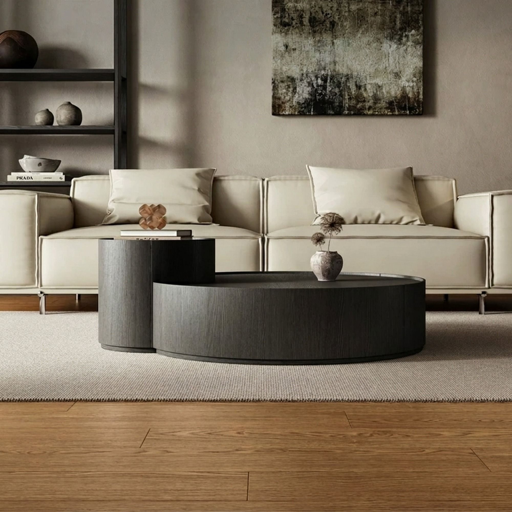 Round Solid Wood Storage Coffee Table