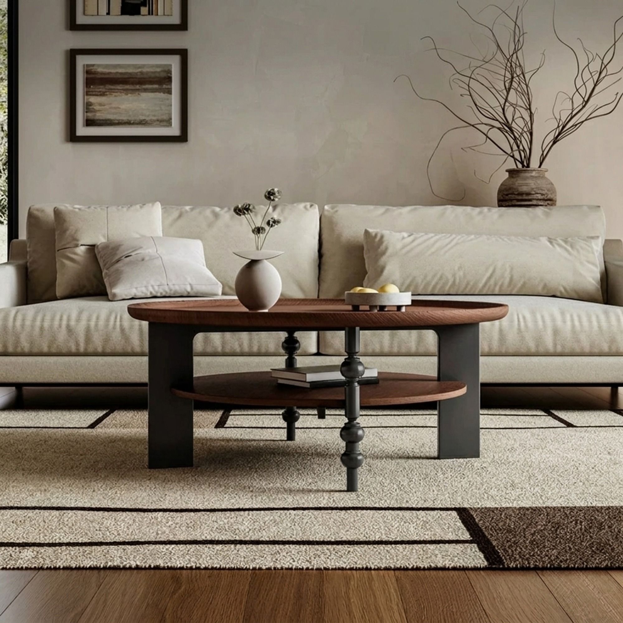 Mid-Century Solid Wood Round Coffee Table