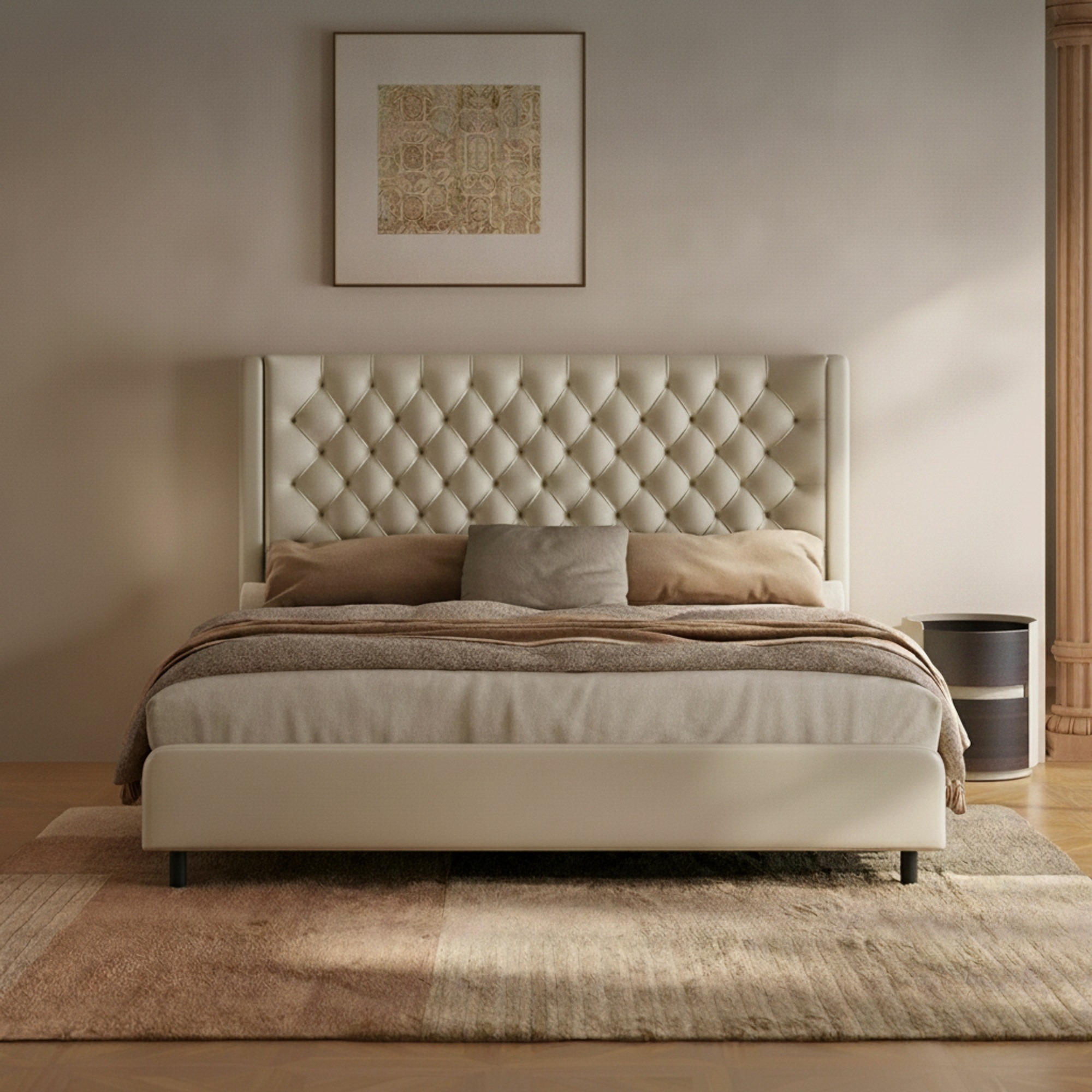Leather Upholstered Tufted Bed