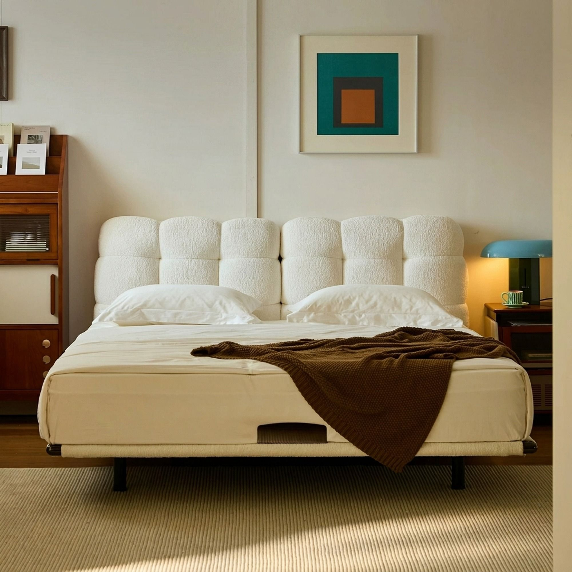 Biscuit Fabric Storage Bed