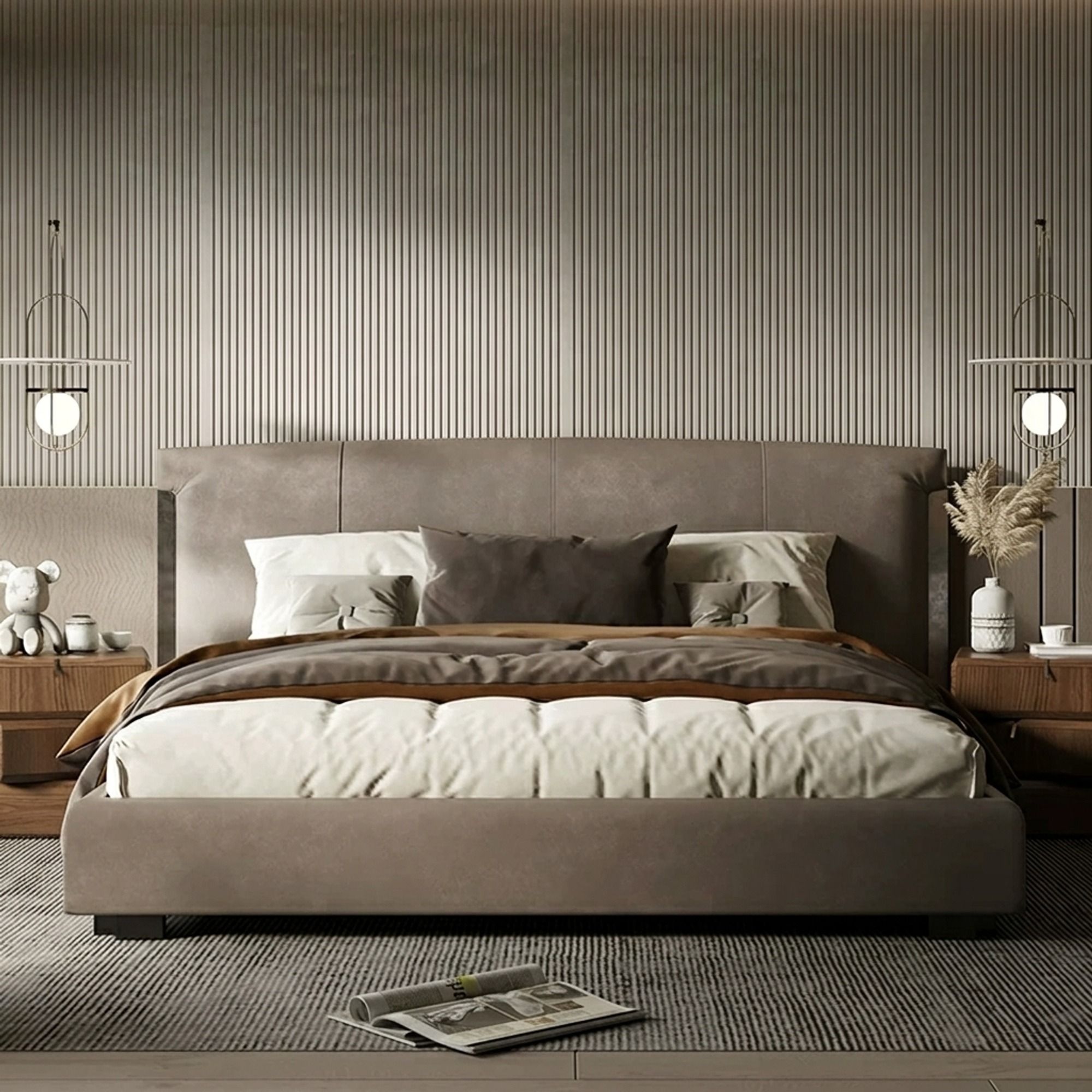 Leather Upholstered Solid Wood Bed