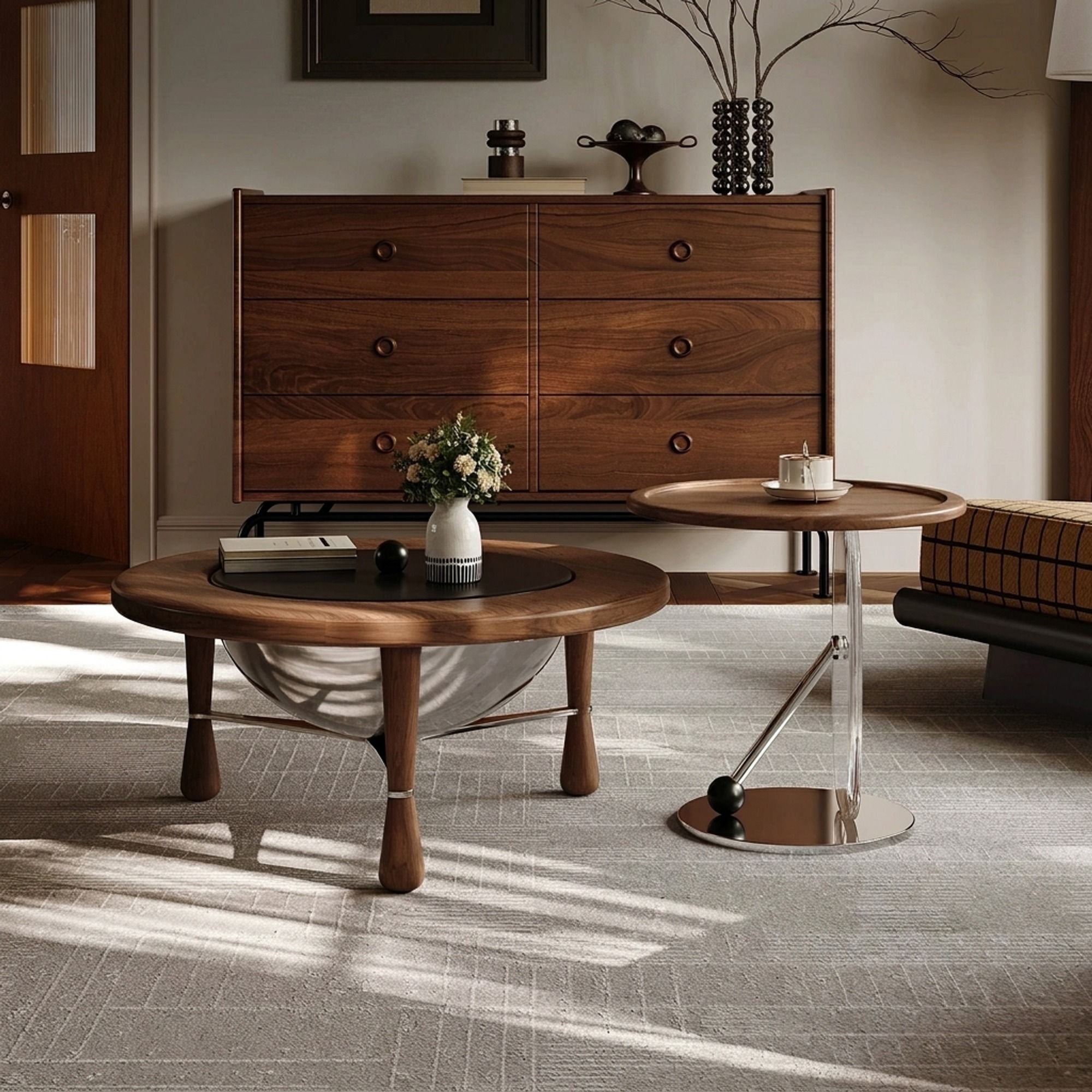 Round Solid Wood Floating Coffee Table Set
