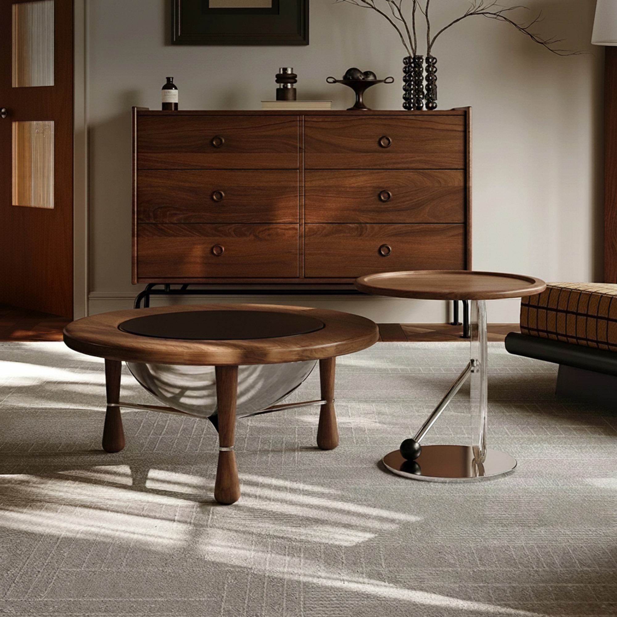 Round Solid Wood Floating Coffee Table Set