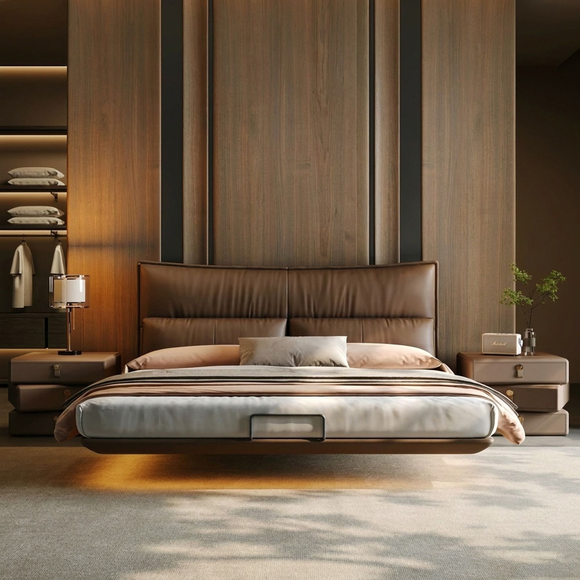 Floating Bed with Integrated Lighting