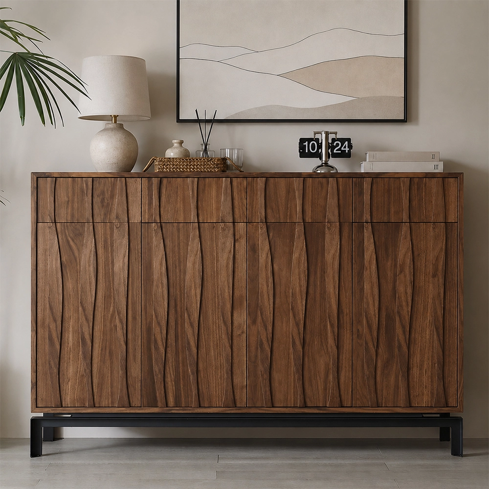 Walnut Wave Foyer Storage Cabinet