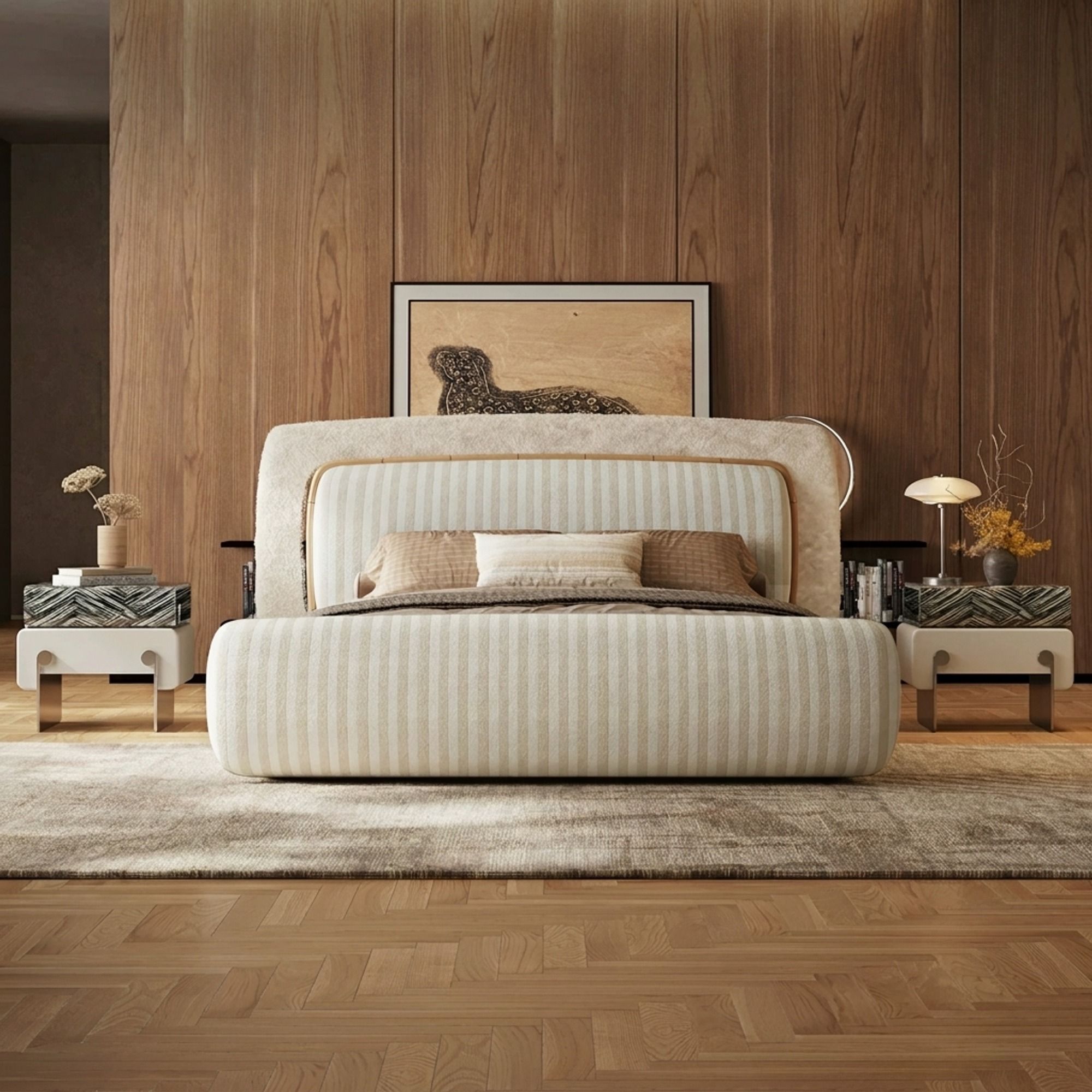 Boucle Fluted Upholstered Bed