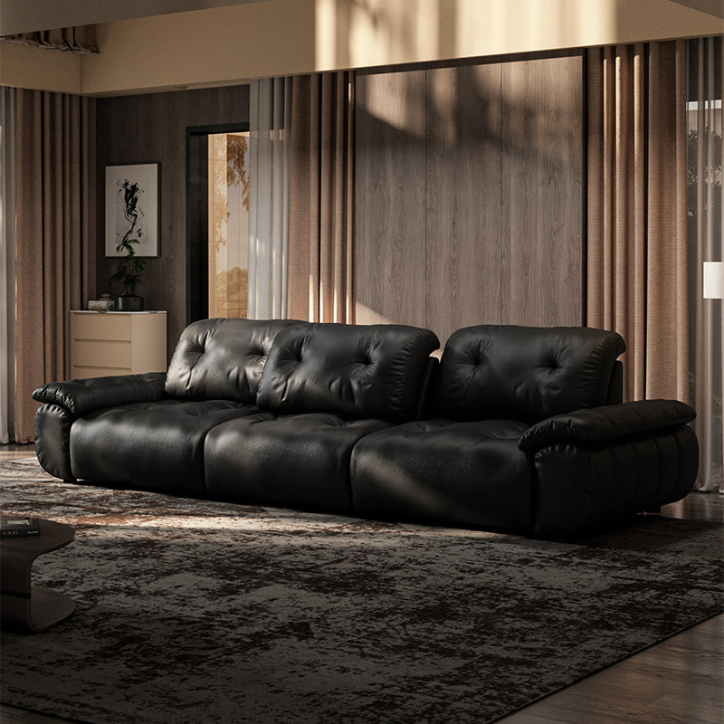 Minimalist Deep-Seat Leather Sofa