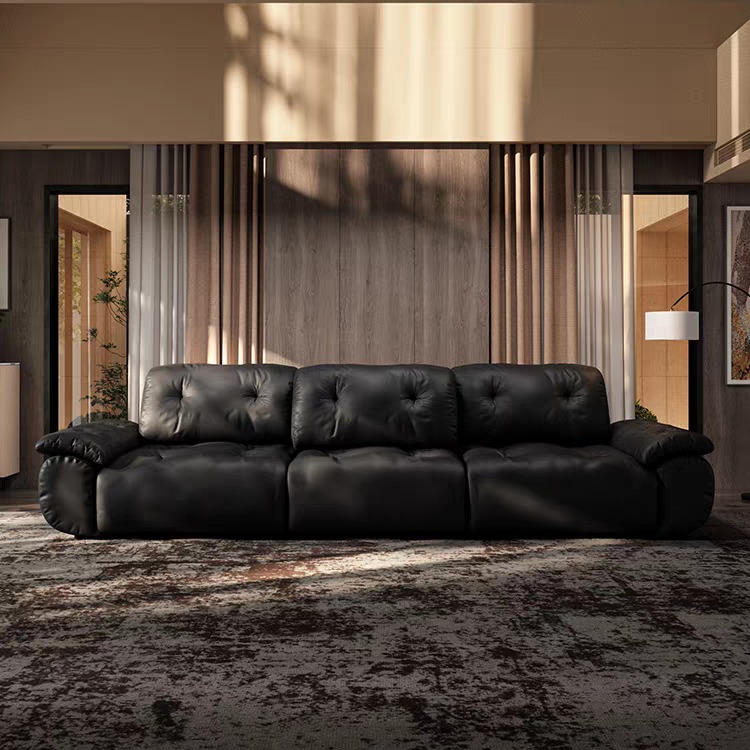 Minimalist Deep-Seat Leather Sofa