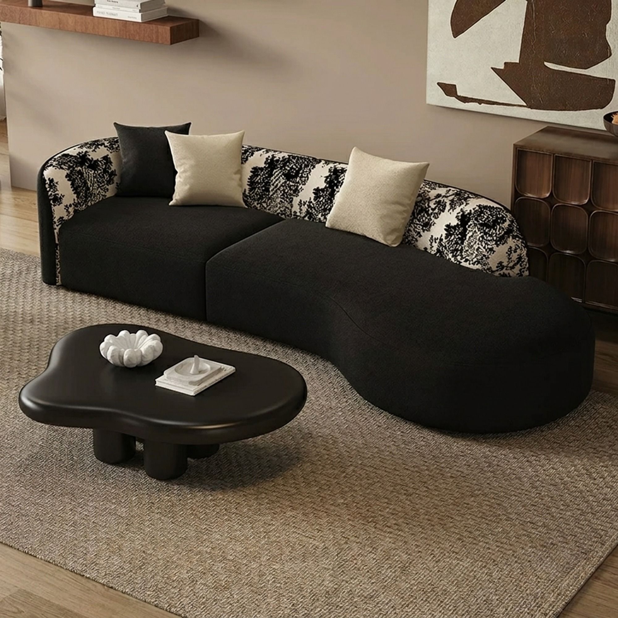Curved Printed Fabric Sofa