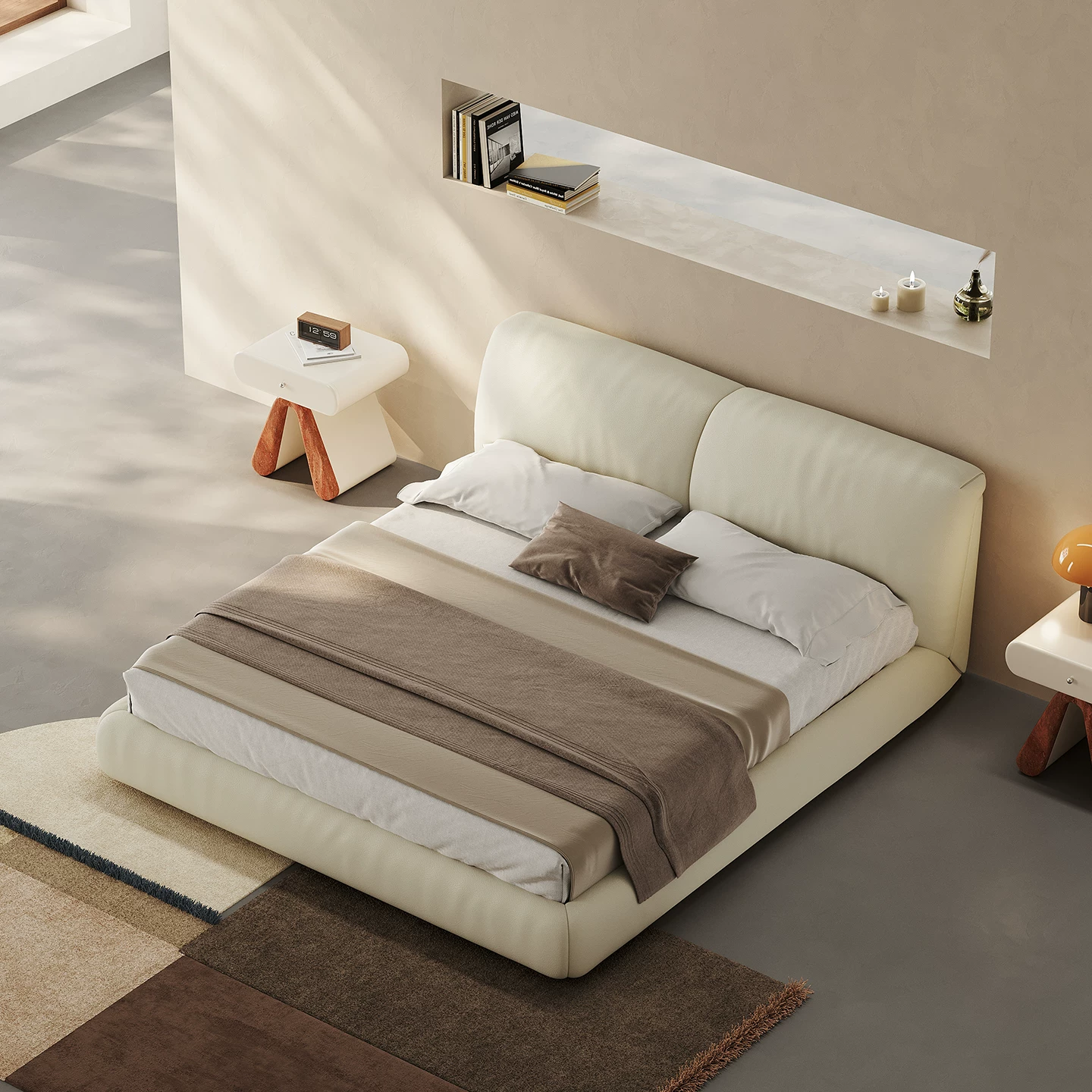 Beige Upholstered Bed Frame