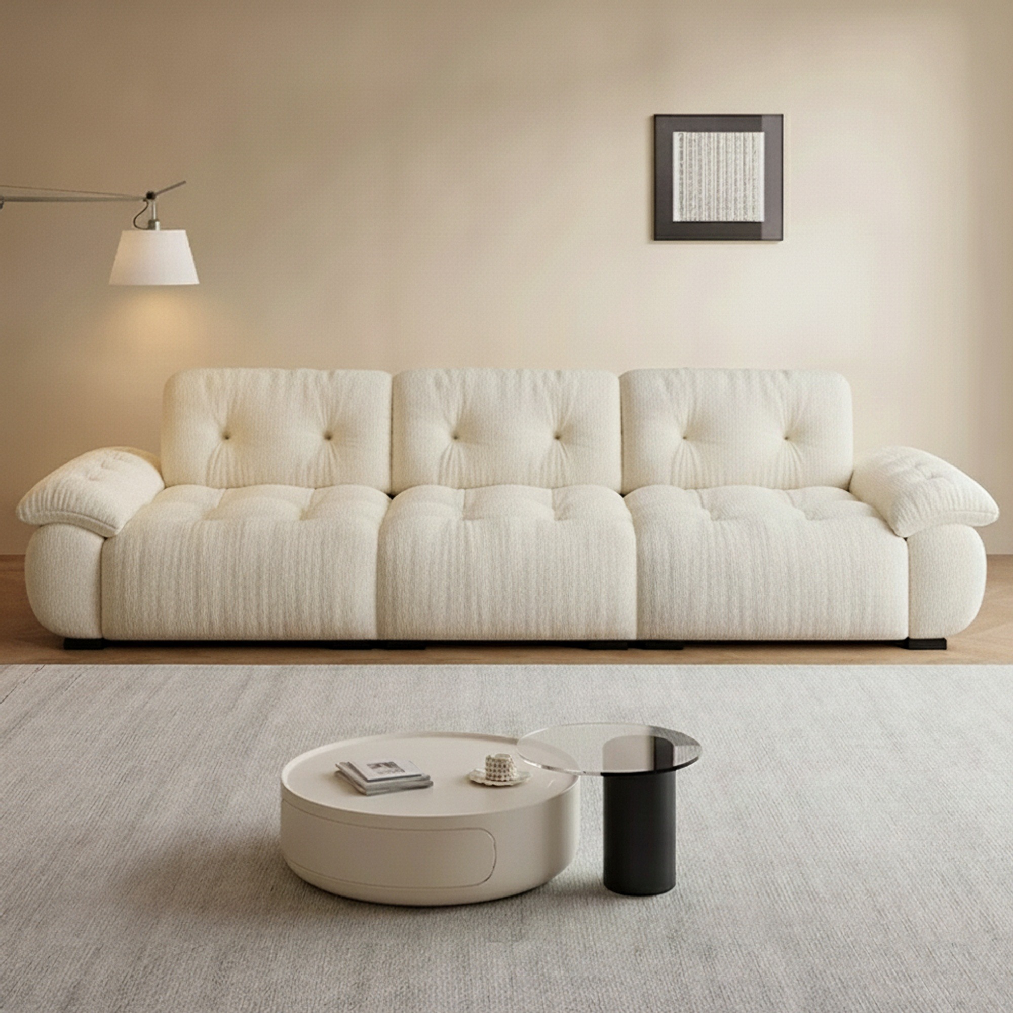 Off-white Chenille Deep-Seat Sofa