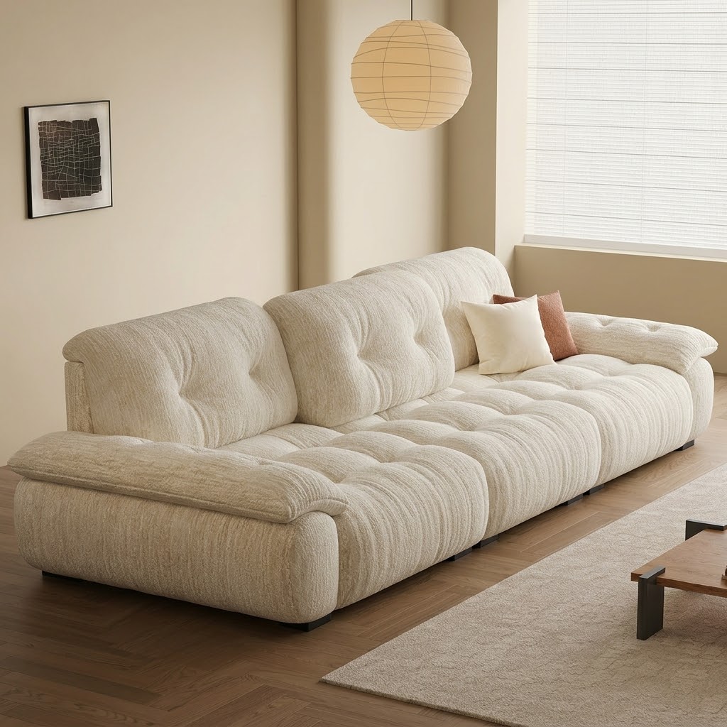 Off-white Chenille Deep-Seat Sofa