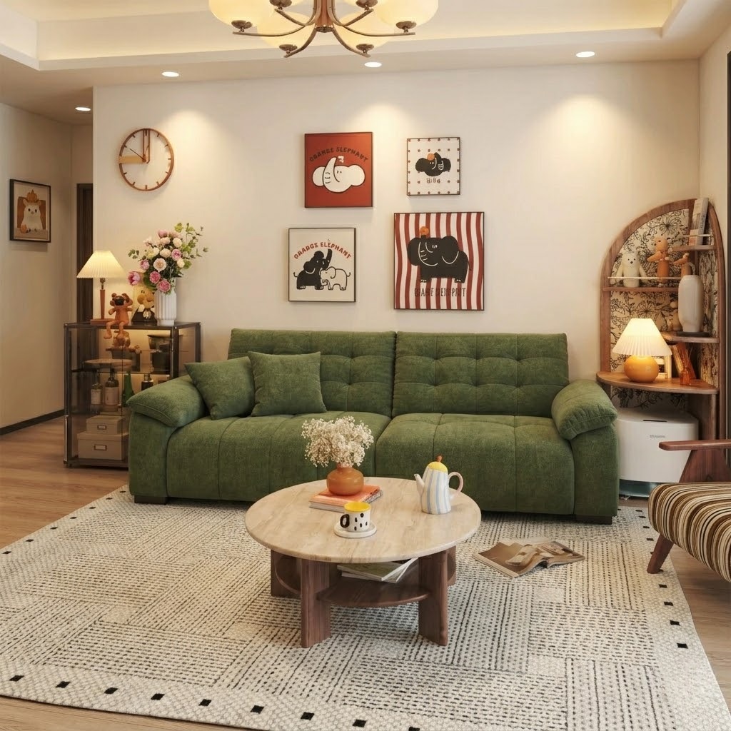 Linear Chenille Sofa with Elephant Arms