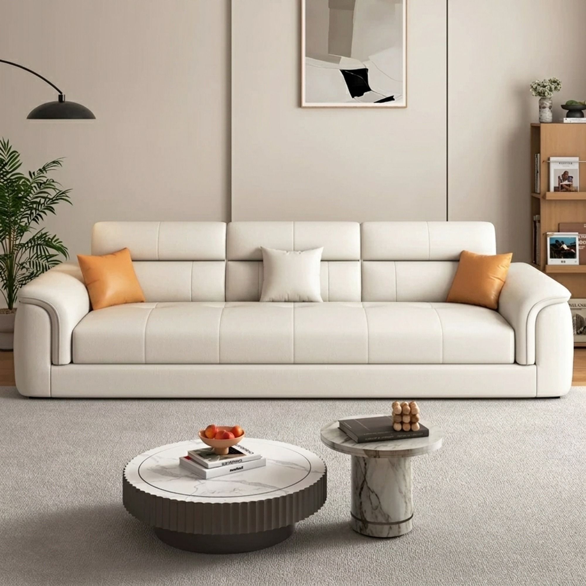 Creamy Modern Faux Leather Sofa