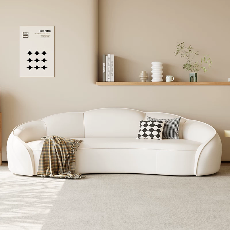 Curved Faux Leather Sofa