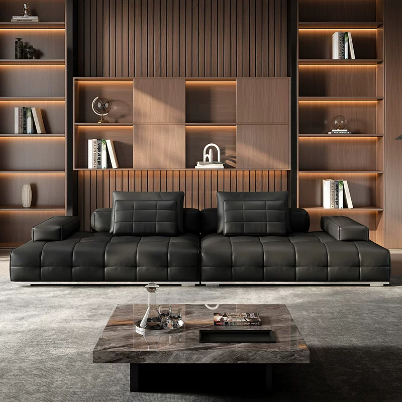 Black Modular Leather Sofa