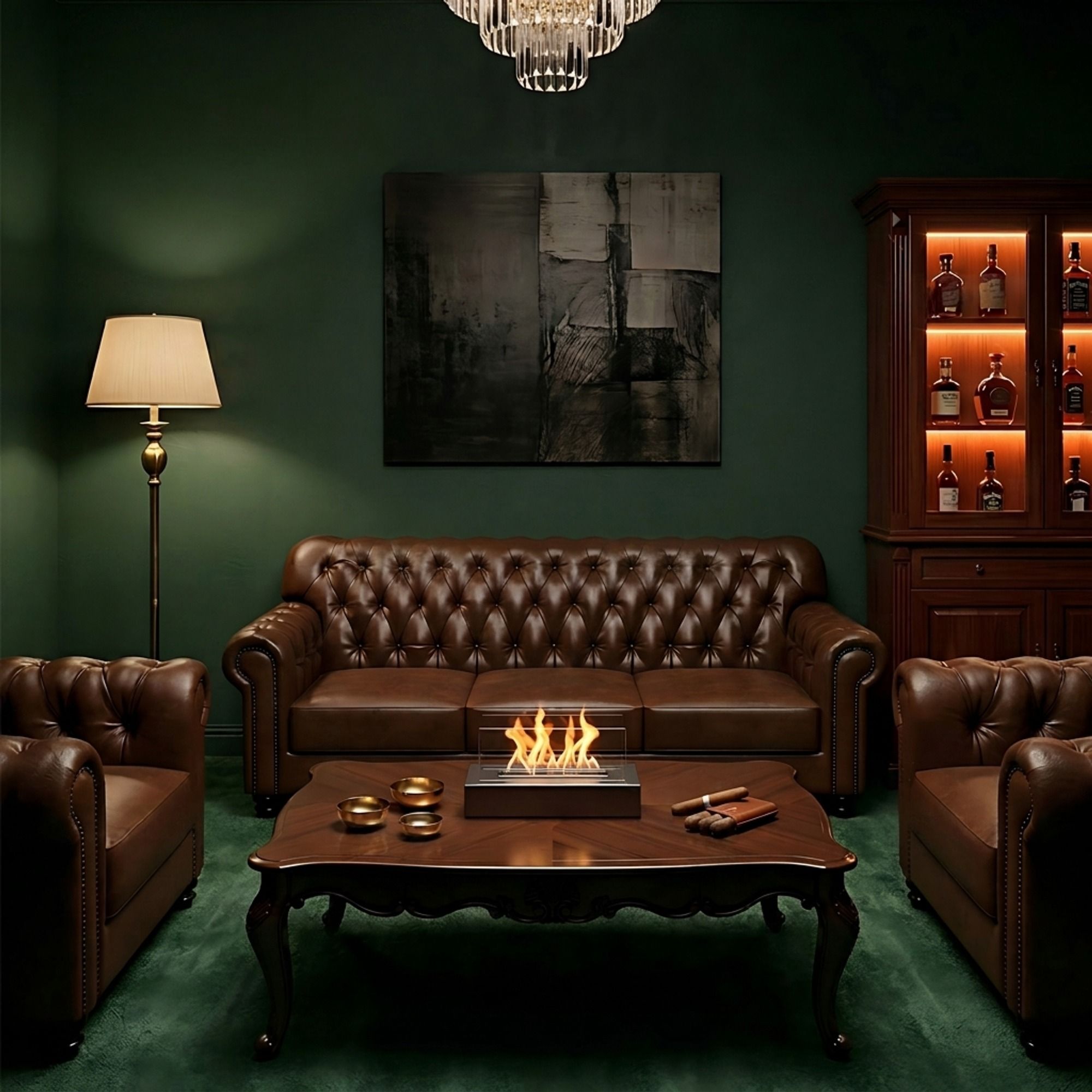 Retro Leather Tufted Sofa