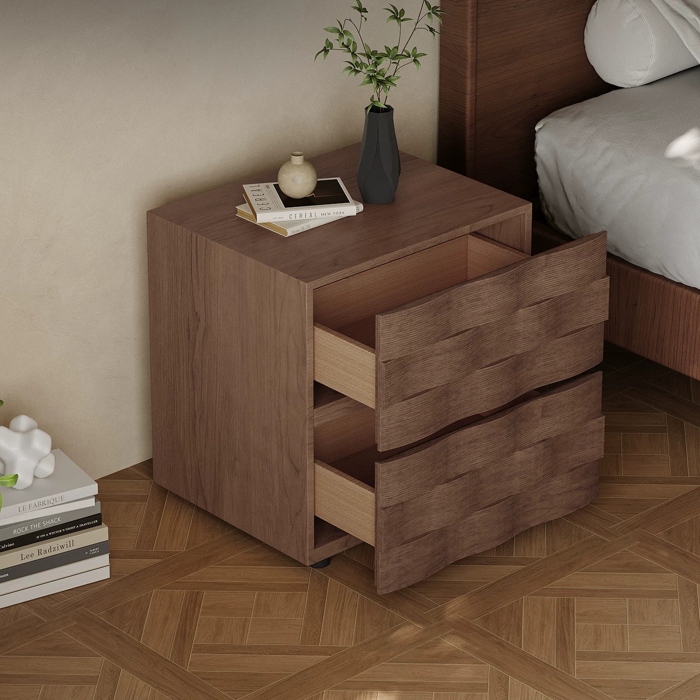 19.7" Minimalist Plywood Nightstand with Drawers