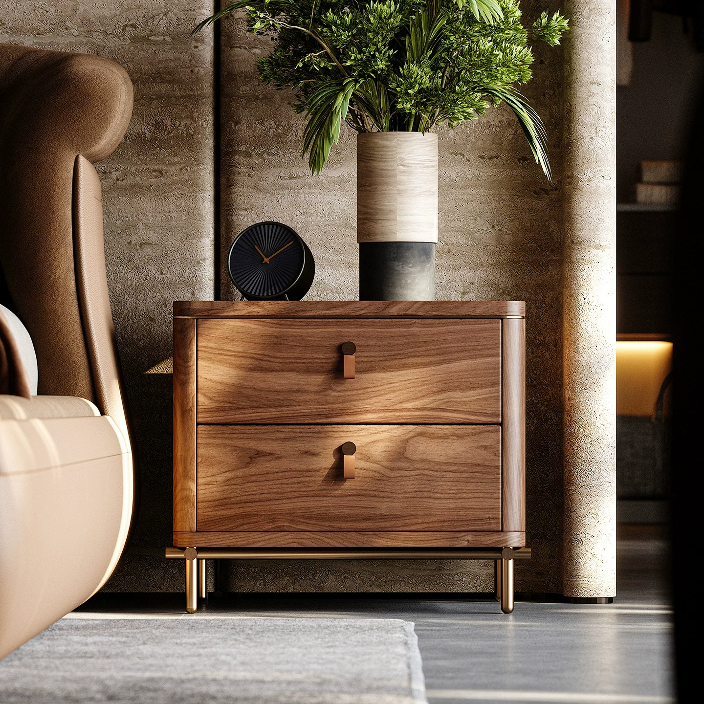 21.7" Organic Modern Plywood Nightstand with Drawers