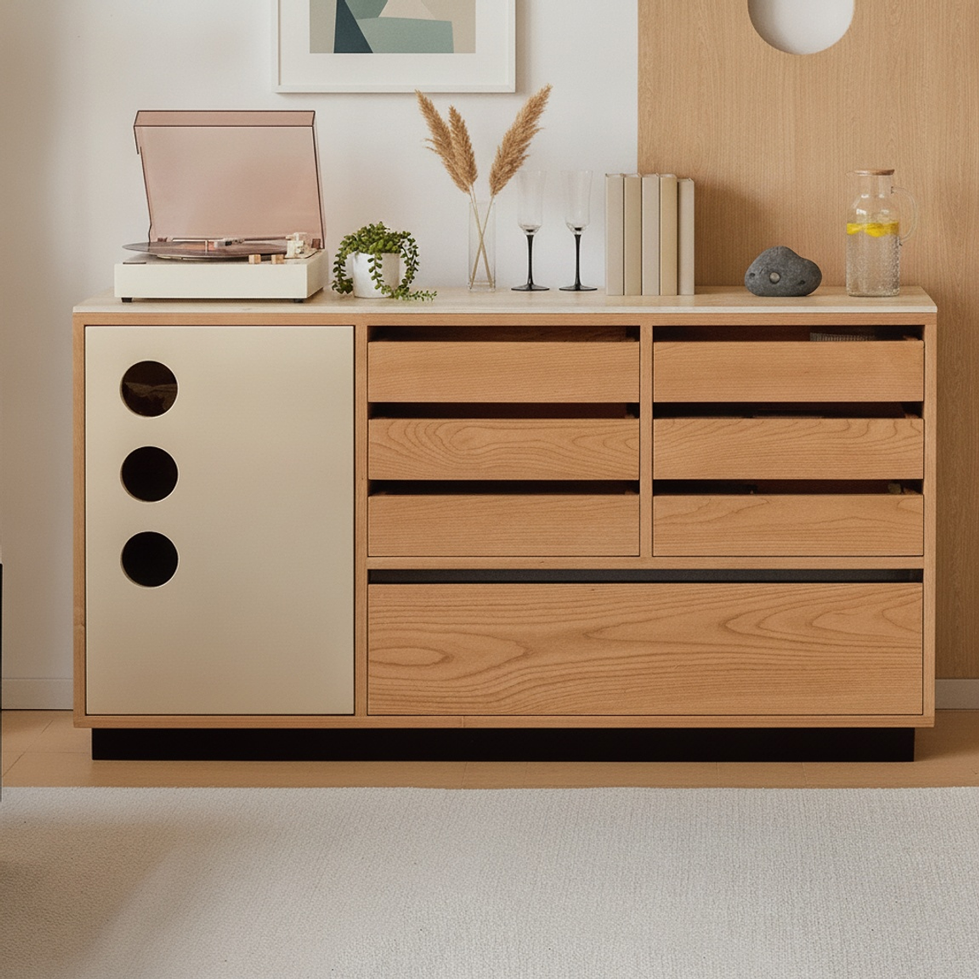 Cherry Wood Sideboard with Stone Top