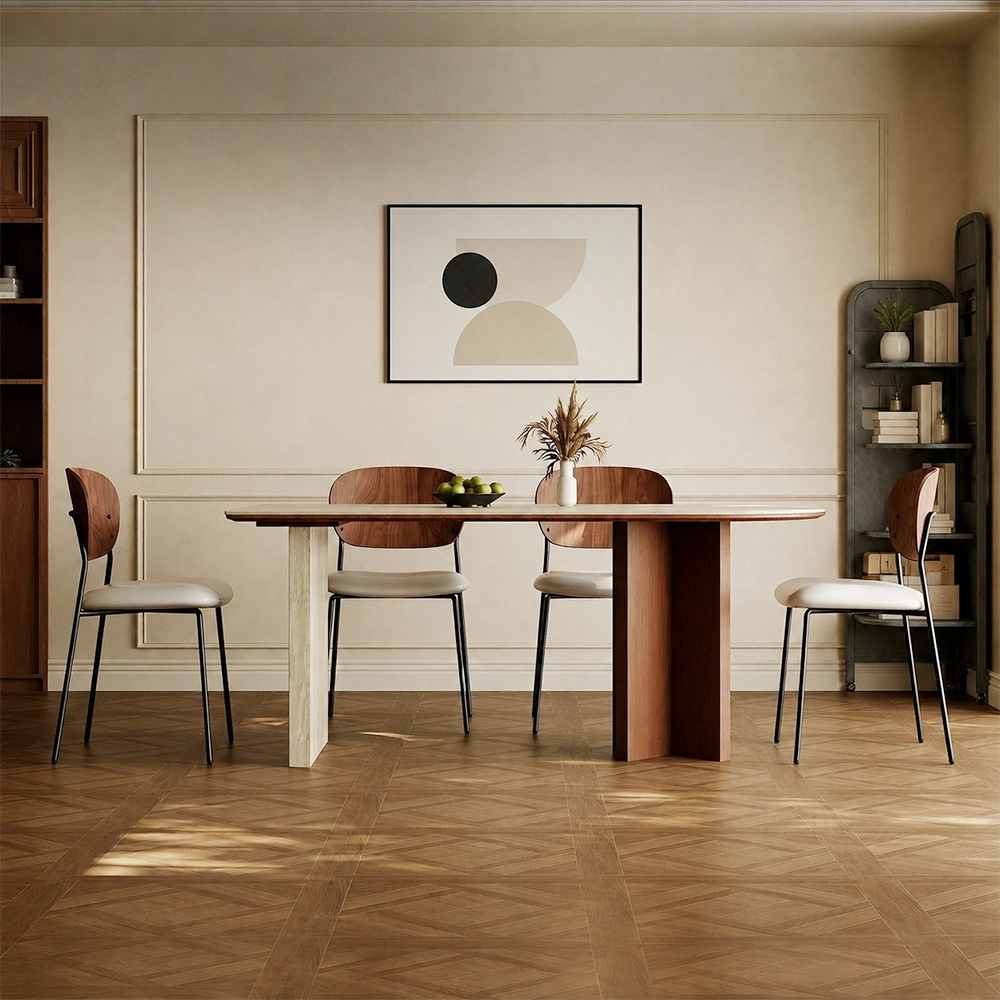 Retro Two-Tone Wood Dining Table