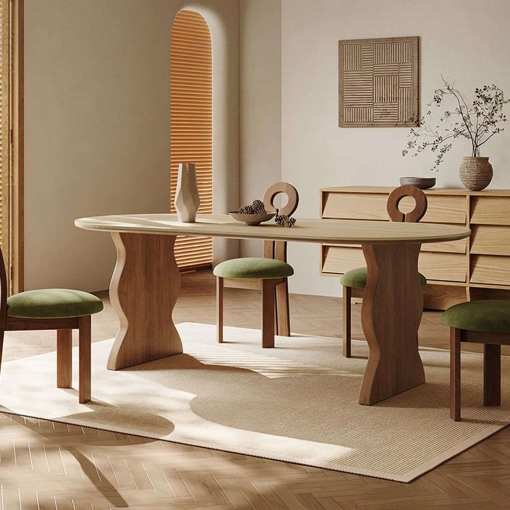 Travertine Ripple-Leg Dining Table