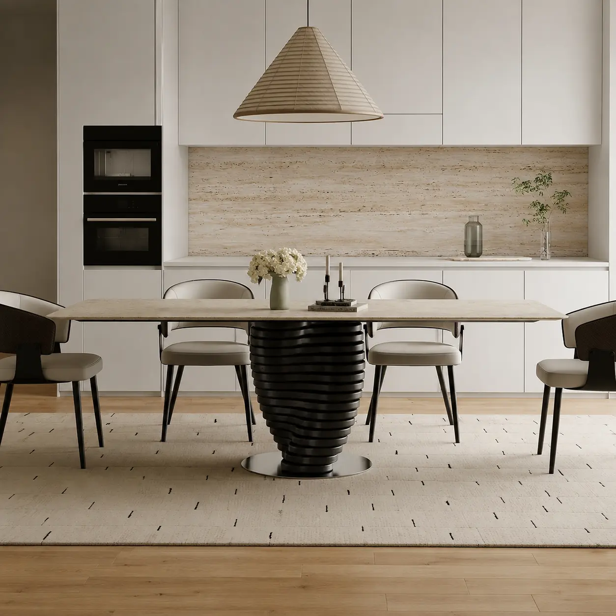 Marble Dining Set with Slim Base