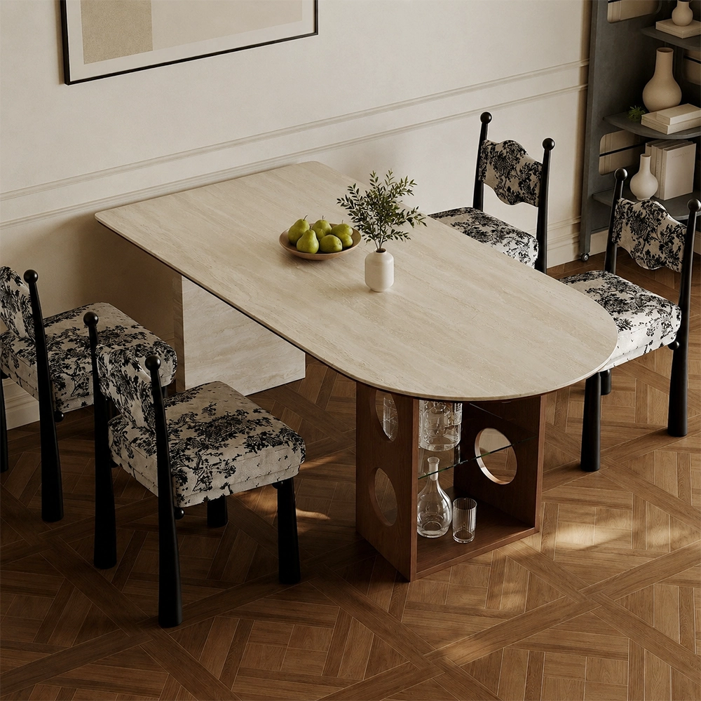 Travertine Dining Table with Pedestal Base