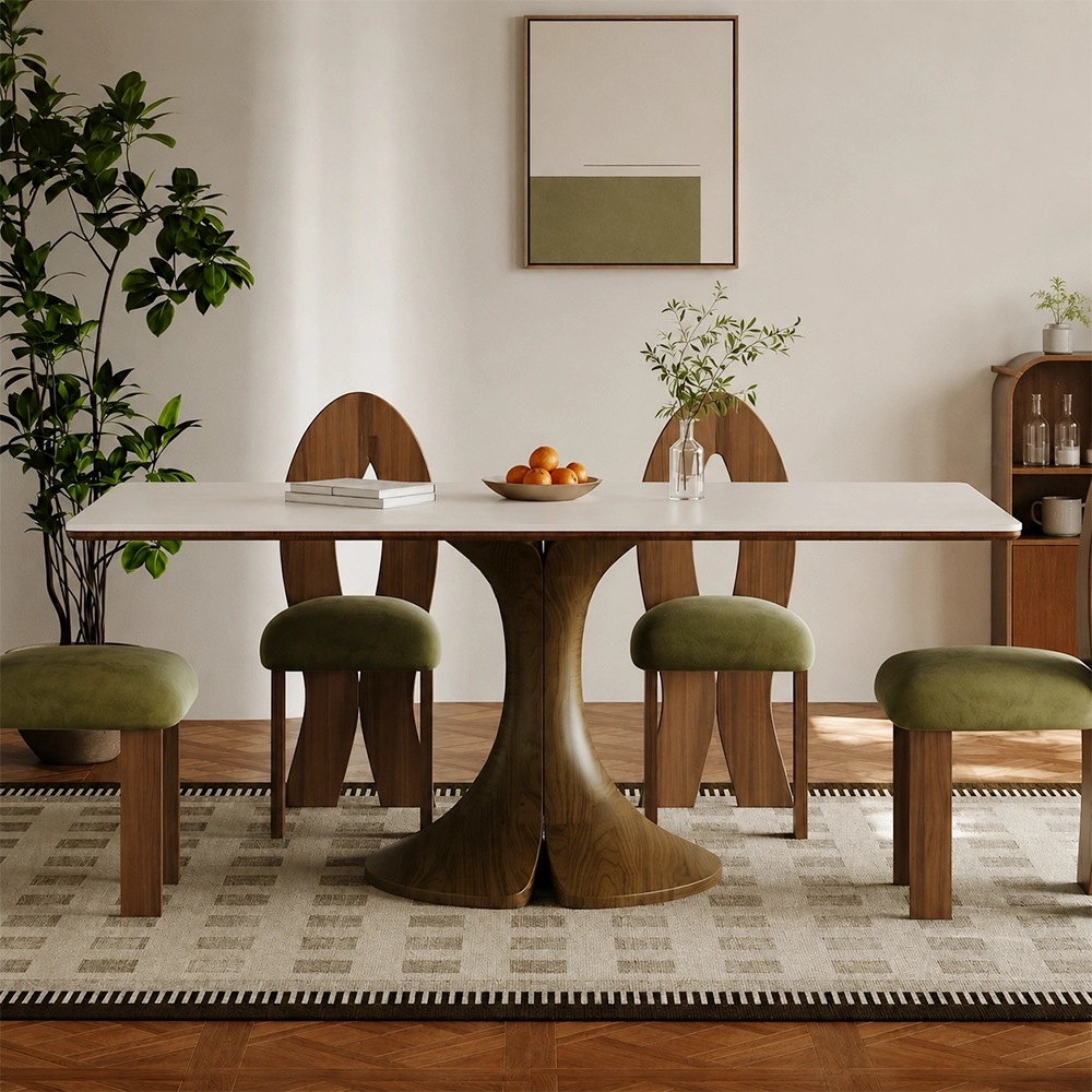 Minimalist Dining Table with Curved Base