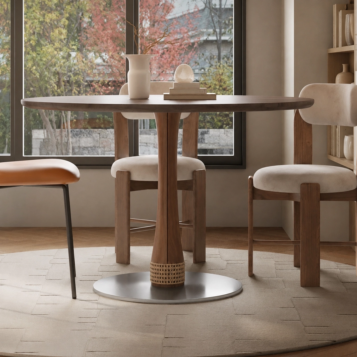 Walnut Veneer Round Dining Collection