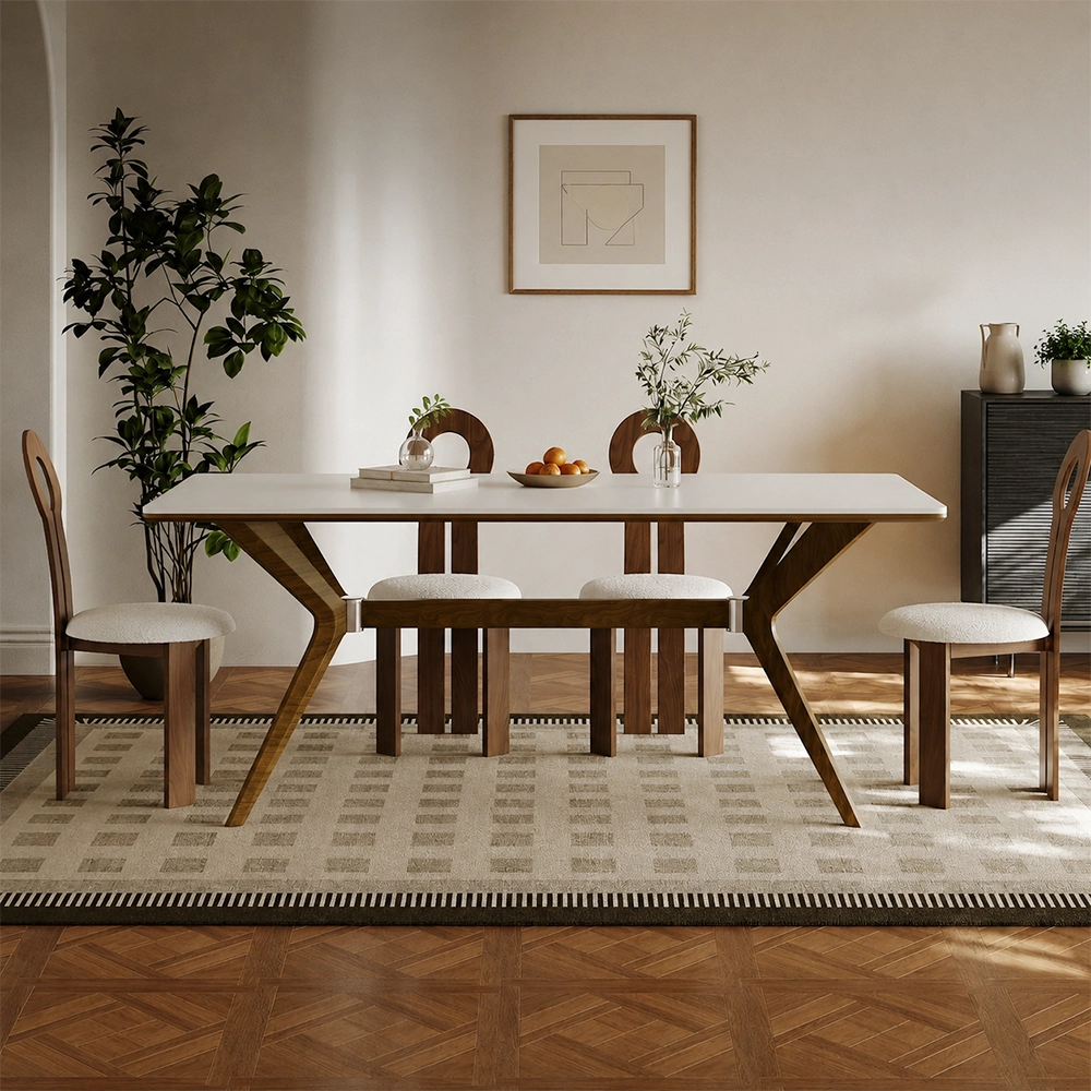 Mid-Century Ash Wood & Slate Dining Table