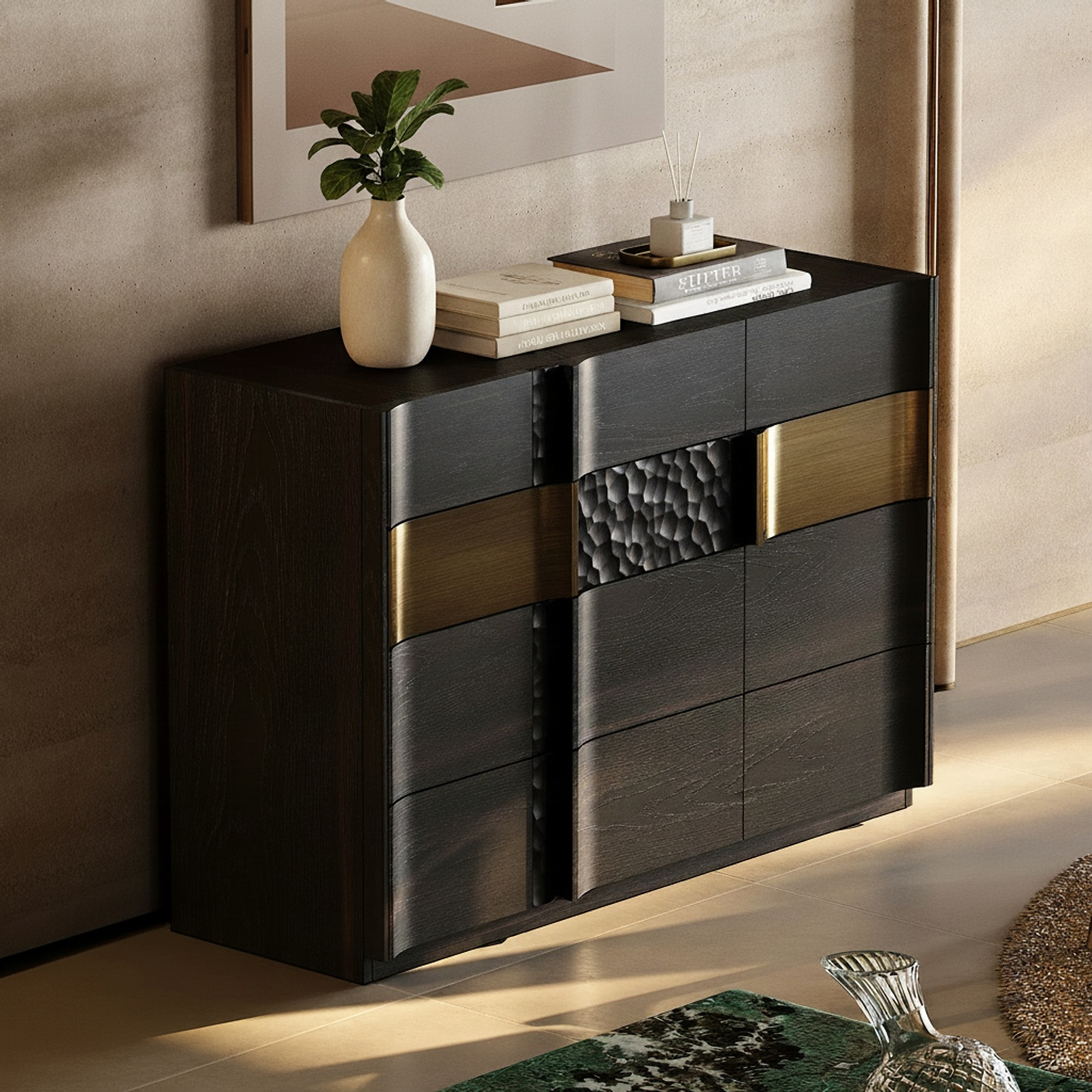 Sculpted Wood Sideboard Cabinet