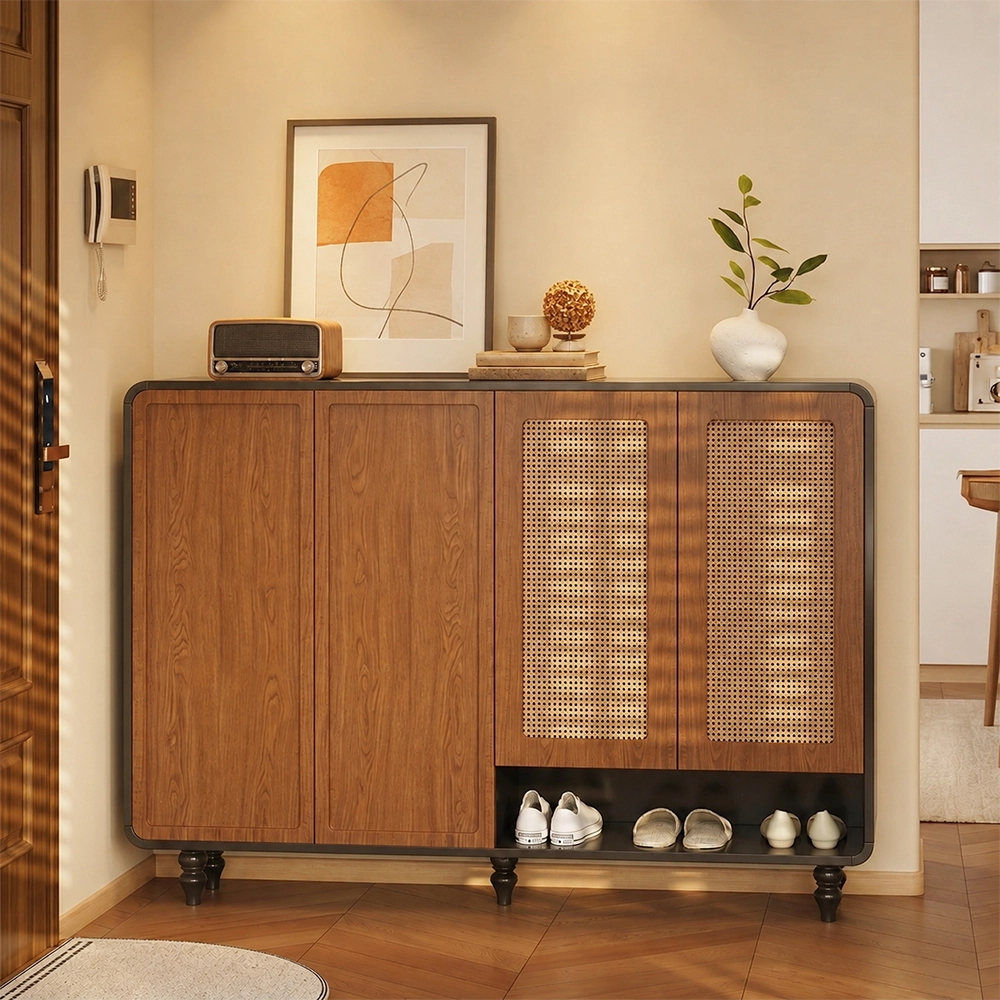 Woven Rattan Entryway Cabinet