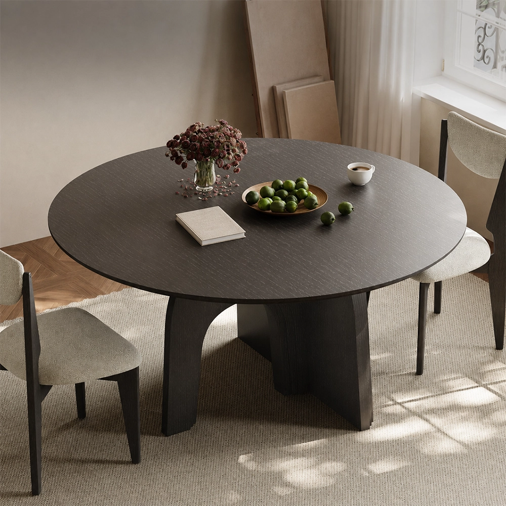 Round Oak Veneer Dining Table
